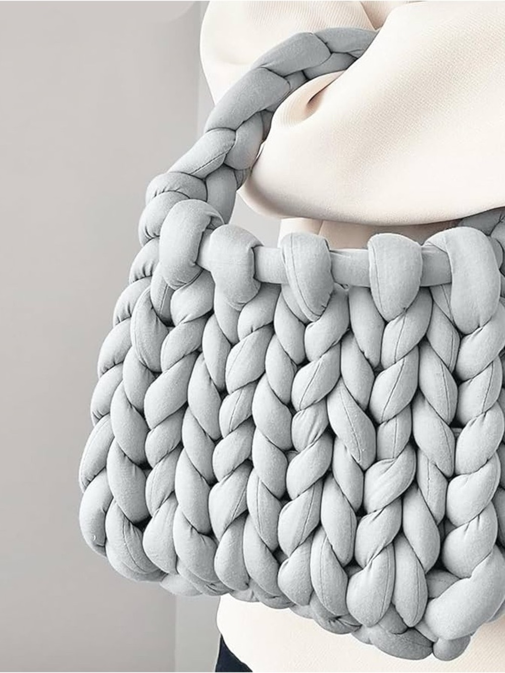 Chunky Knit Cloud Light Gray Shoulder Bag